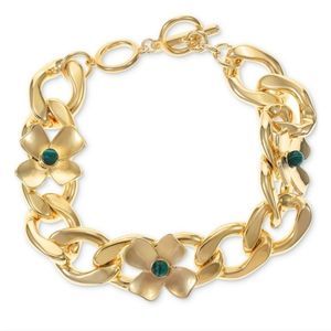 Alfani gold tone stone flower link bracelet NWT